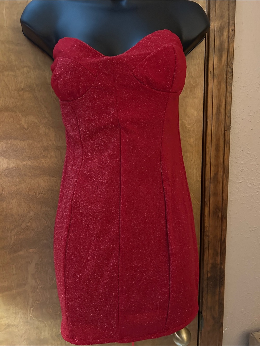 Source Unknown Red Sparkle Strapless Mini Dress